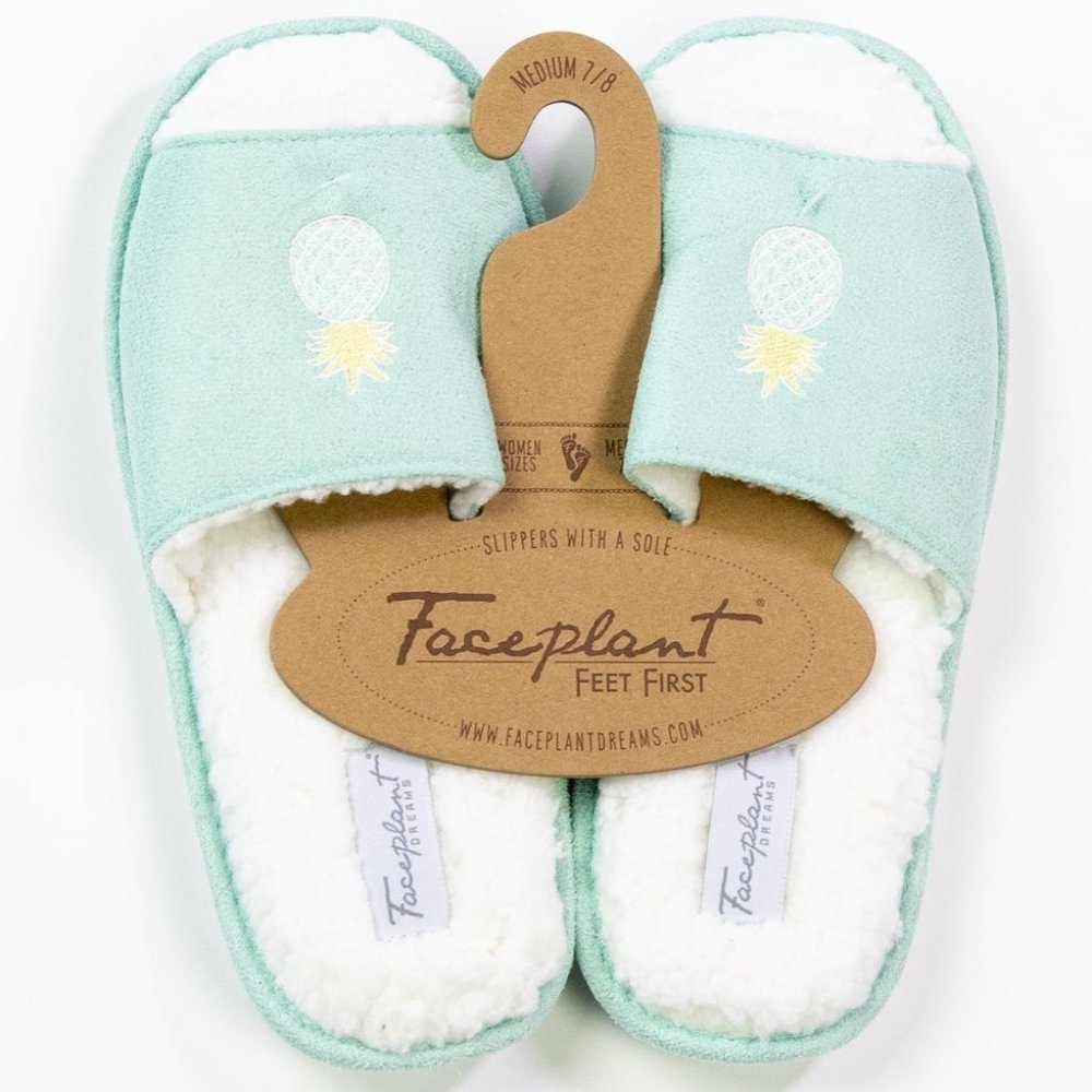 NEW Faceplant Dreams Vegan Fluffy Suede Pineapple Slippers